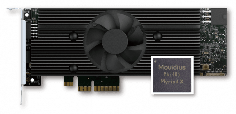 The IEI Mustang V100-MX8 contains eight Intel® Movidius™ Myriad™ X VPUs