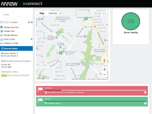 圖 2. xConnect 軟體顯示它在整個系統中監控的伺服器和其他裝置的狀態。（資料來源：Arrow）