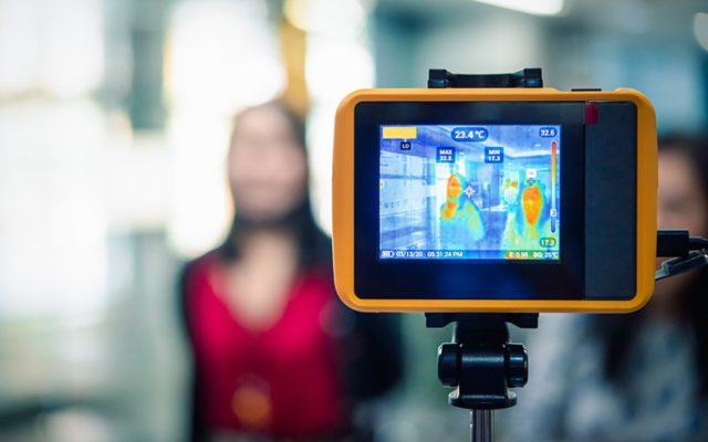 A thermal imaging camera can check individuals for fever even in a group of people while protecting personal privacy.