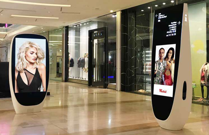 Digital signage kiosks in a shopping mall