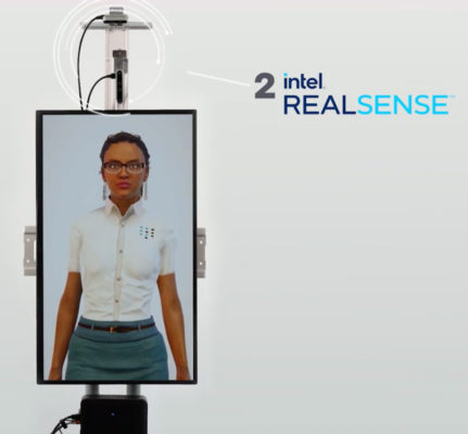 在装有英特尔® 实感™ 摄像头的屏幕上显示的自动虚拟助手